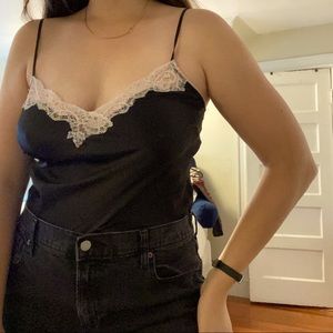 black + baby pink lace trim slip dress